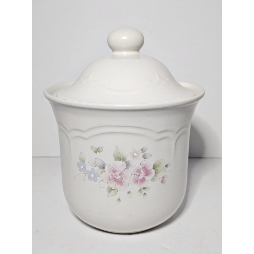 Pfaltzgraff Tea Rose Small Canister Lid 9 Inch Vintage Ceramic Pink Flower USA